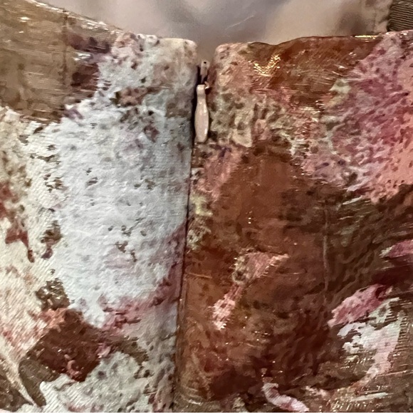 Anthropologie x Hutch Strapless Cropped Wide Leg Metallic Floral Jumpsuit Size 8 - Picture 6 of 8